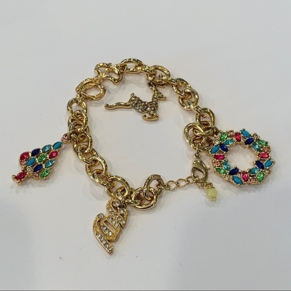💐5/25 Christmas tree bow JOY wreath gold bracelet